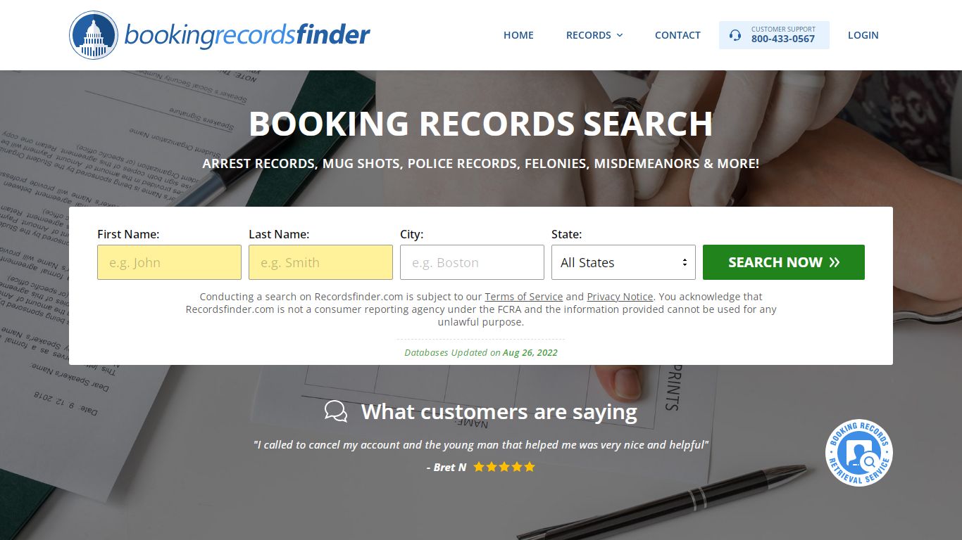 Booking Records Search - Recordsfinder.com